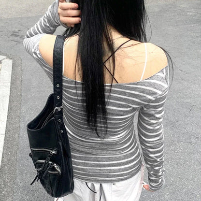 T-Shirt Femme Rayé Slim Manches Longues Style Street